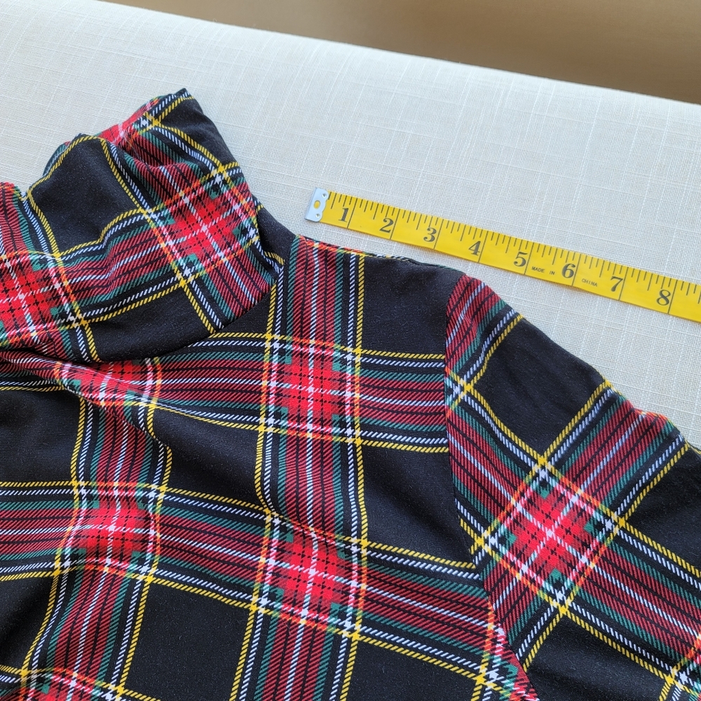 New! J.Crew sz Medium M Printed tissue turtleneck Black Tartan plaid Top NWT - Picture 8 of 12